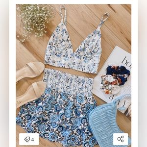 Floral blue and white two-piece